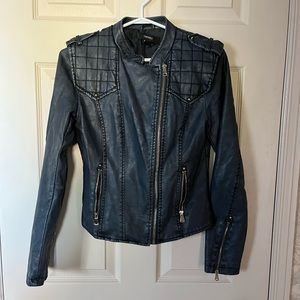 Forever 21 Junior Ladies Navy Pleather Motto Jacket GUC Sz S (JP)